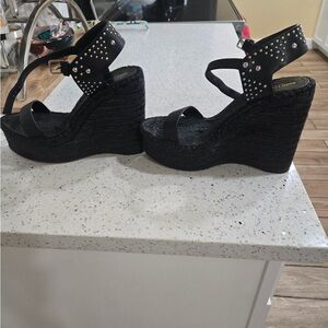 Black Studded Wedge Sandals